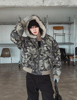 Ash camo fur crop padding