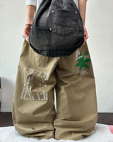 HIP / STREET / KOREAN 💚🐝 GRAFFITI TATTOO PRINT COTTON WIDE BALLOON UNISEX LONG PANTS 🤎🩶🖤💛 - 4 COLORS