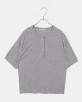 Karine linen oversized-fit henry neck off-shoulder short-sleeved T-shirt