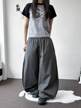 Fluffy Check Elastic Waist Balloon Pants 2Color
