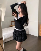 Kivi Lace Frill Tiered Mini Skirt