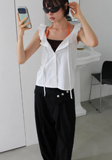 [with cup] TWO TONE HALTER TOP