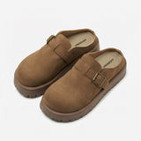 Buckle Round-Toe Clogs Camel