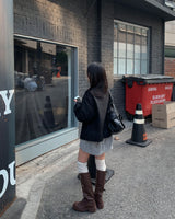 Strap leather long boots