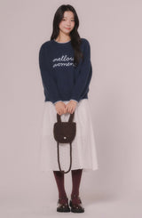 メローエンブロイダーラインニットトップ (Navy)