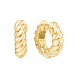 bold textured medium hoop 14k gold plating + 925 silver earrings E063-07G