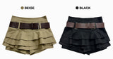  Bohemian 3-ply pleated cancan skirt pants & belt SET (2 colors)