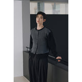 Layered wool knit cardigan(Black)