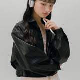 CROP LEATHER[FAUX] JACKET (BLACK)