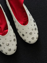 stud leather flat shoes (lvory)