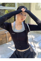 ホルターレイヤードツーピース長袖Tシャツ