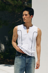 カーブドハーフジップアップスリーブレス(White)