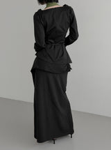 Scar Drape Layered Wrap Long Skirt