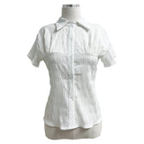 Ripple Mood Stripe Span Shirring Short Sleeve Shirt (3 colors)