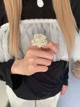 Pearl big flower open ring