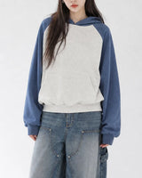 (UNISEX) Raglan Color Block Crop Hoodie