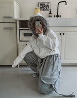 Bite lettering raccoon fur hood zip-up