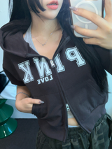 ハート🎀💕🧸ベイビーセミクロップドTシャツフーディージップアップジャンパー🧸🖤🤍3COLOR