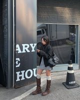 Strap leather long boots