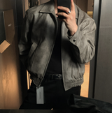 Wayne Vintage Crack Leather Zip-Up Jacket