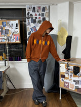 Bouclé Argyle Knit Zip-up Hoodie_Burnt Orange