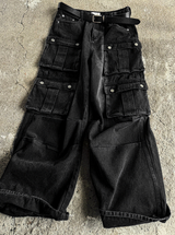 Washed Black Multi Cargo Denim
