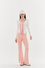 Logo Muffler V-neck Top Pink