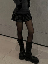 Ribbon string slit button stripe skirt