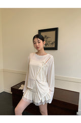 Lily frill shirring lace skirt
