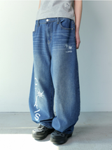デーモンサイドダーティーロゴデニムバンディングパンツ UNISEX