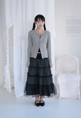 BUTTON RIBBED CARDIGAN ASH GREY