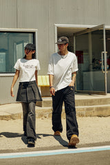 (W) カッティングラインクロップ半袖Tシャツ