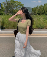 【BELLIDE MADE】モダール素材 Uネック無地半袖Tシャツ