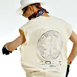 [UNISEX] WORLD PEACE オーバーサイズローエッジスリーブレスTシャツ（ベージュ）