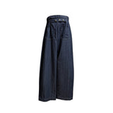 (2color) バックストラップピンタックワイドローデニムパンツ