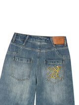 STRING CAPRI DENIM PANTS BLUE
