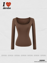 deep wide-neck slim long-sleeved knit shirt