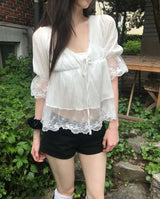 [ pure beauty 🤍 ] hees puff white & lace blouse