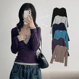 ウエスト スリミング バービー レイヤード スナップ ロングスリーブ Tシャツ (6 colors)
