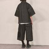 reverse terry pocket denim capri shorts_black