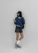 [B-DENIM] CUTTING MINI SKIRT 030