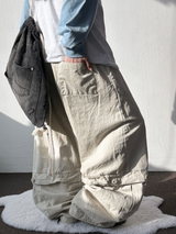 Low Button Pig Light Belted Wide Long Pants 3 Colors 