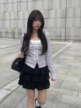 Dosi リボンレーススリムカーディガンTシャツ