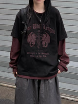 ガーゴイルカラーブロックレイヤードロングスリーブTシャツ