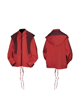 RELABEL Spatial Relationship (Positive and Negative) Beaded Pleated Washed Multi-coloured パッチワークダブルプルタブ取り外し可能なフードシャツ