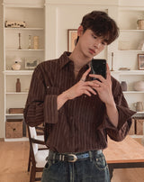 Roden Corduroy Striped Rivet Shirt