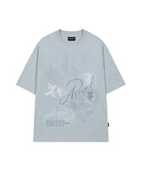 エンジェルラビットアスキーグラフィックオーバーフィットTシャツ - グレイッシュブルー