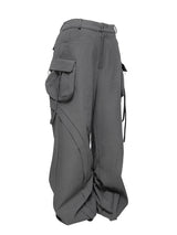 CUT OUT STRING CAGO PANTS . CHARCOAL
