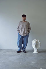 STRIPE BINDING-NECK BOX TEE (Warm Gray)