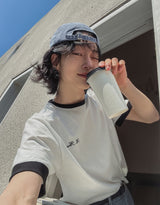 フローラルカラーのマッチングエンブロイダリーショートスリーブTシャツ